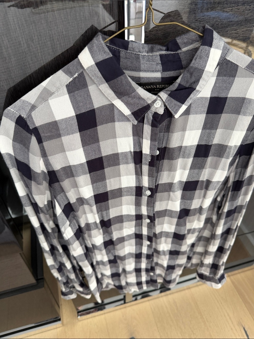 Banana Republic Women’s Black and White Plaid Button-Down Shirt